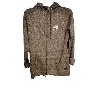 Roots NWT Large Salt & Pepper Gray Zip Front Hooded Sweatshirt Womens Beaver